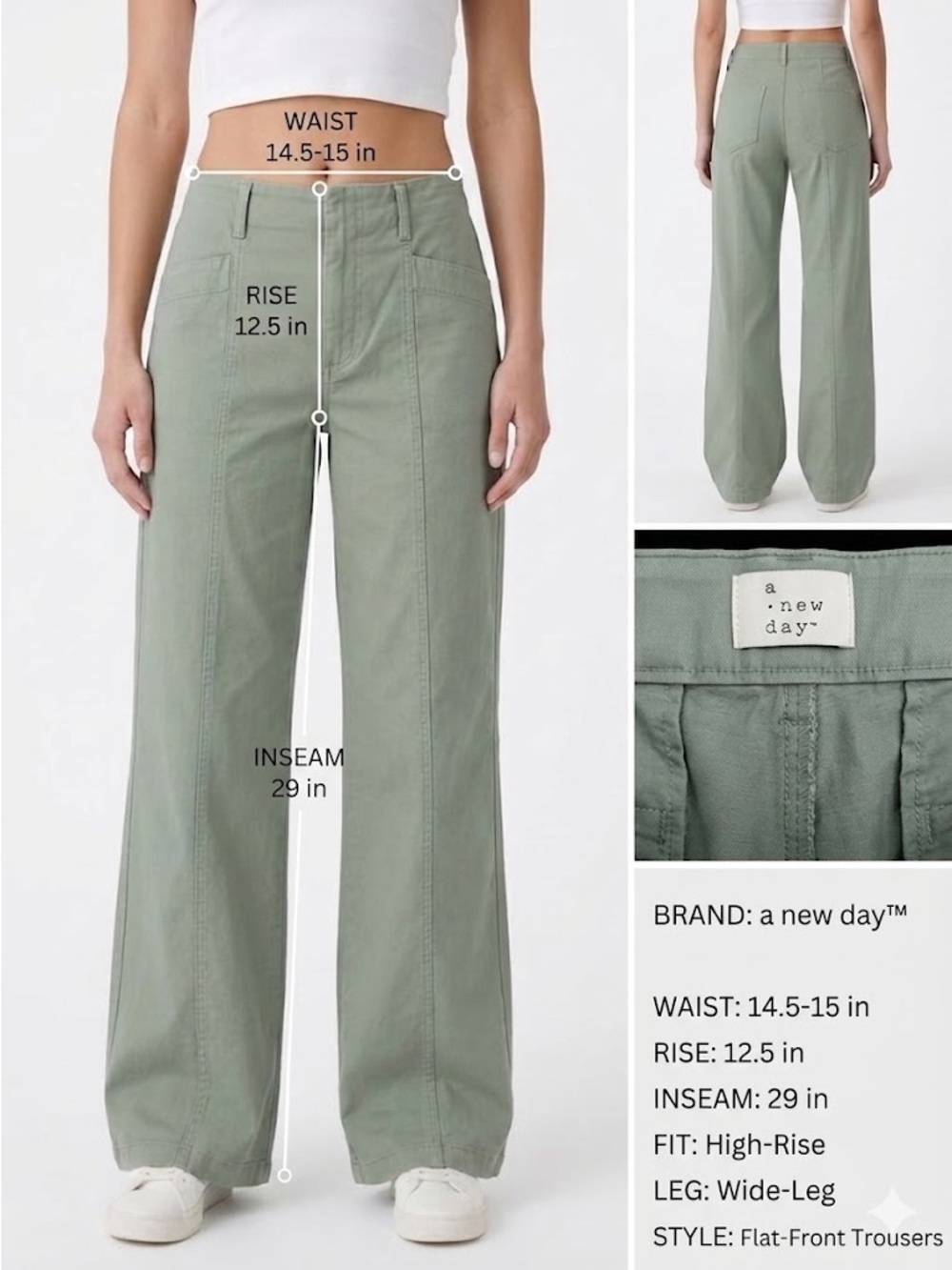 a new day Sage Green Wide-Leg High-Rise Trousers